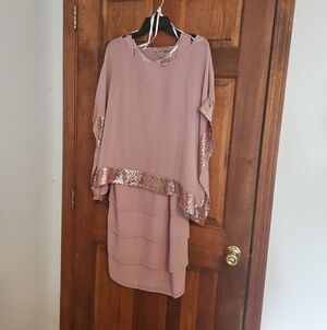 Women's Dusty Rose Midi Dress with Sequin Trim